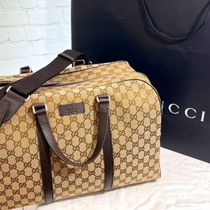 Gucci GG Duffle Travel Bag Weekender Beige Canvas - NEW
